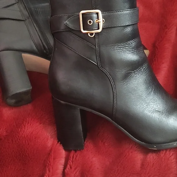 Coach Black Ankle Boots with Gold Buckle - Picture 2 of 5